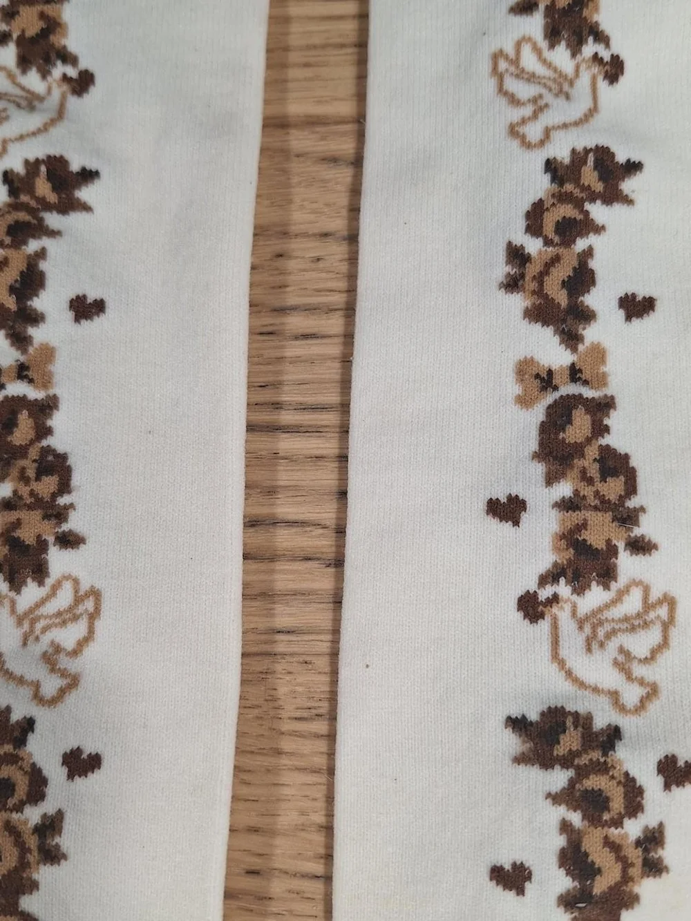 Innocent World Ivory Brown Dove Floral Garland OTK Socks | Classic Lolita